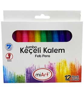 MİART MJKK12 5MM YIKANABİLİR JUMBO KEÇELİ KALEM 12'li (12 RENK) KARTON KUTU