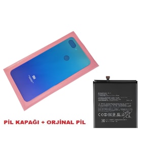 Tkgz Xiaomi Mi 8 Lite Arka Kapak Batarya Pil Kapağı + PİL (CAM) MAVİ