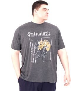 Mode XL Büyük Beden Erkek T-Shirt Bisiklet Yaka OPTIMISTIC U25028 Antrasit