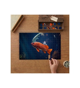 Denizde Turuncu Balık Tasarımı 240 parça Ahşap Puzzle Ahşap Kutuda MP10004