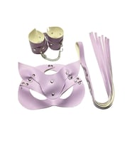 Mulvxbrf Brf02  Deri  Lila Kedi Maske Kelepçe Kırbaç Seti ( 3 Lü Set) (Mulvix)