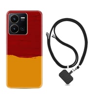 Vivo Y35 Kılıf Silikon Boyun Askılı İpli Desenli Silikon Sarı Kırmızı Boya 1708