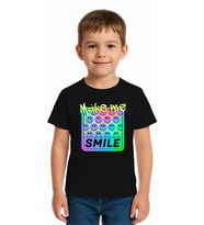 Unisex Smile Baskılı Çocuk Tişört pamuklu penye kumaş (Siyah)