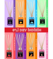 8'Lİ DEV İNDİRİM ÇUBUKLU ODA KOKUSU (OCEAN-LAVENDER-MANGO-TROPICAL-PEACH-STRAWBERRY- BLACKBERRY-FLOWER GARDEN