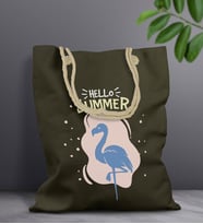 BK Gift Yaz Temalı Haki Halat Saplı Kumaş Plaj Çantası -7, Baskılı Omuz Çantası, Alışveriş Çantası, Arkadaşa Hediye, Sevgiliye Hediye