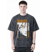 Naruto Uzumaki Jinchuriki Anime Baskılı Unisex Oversize Eskitme Yıkamalı Tişört