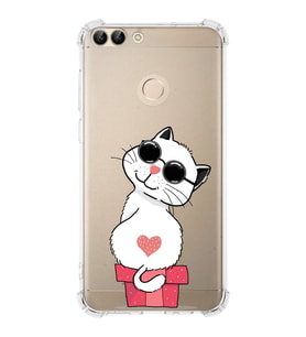 Huawei P Smart Uyumlu Köşe Korumalı Antişok Kapak Coolcat Tasarımlı Şeffaf Silikon Kılıf