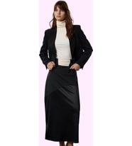 Kadın Moda Stil Midi Astarsız Örme Tesettür Saten Detaylı Örme Etek (Siyah)