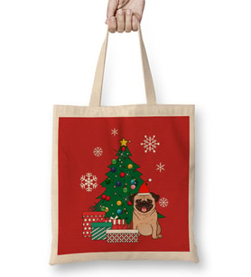 Pug Around The Christmas Tree Bez Çanta Uzun Saplı