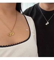 sevgililere özel ikili kalp kolye kapaklı baş harflerinize özel