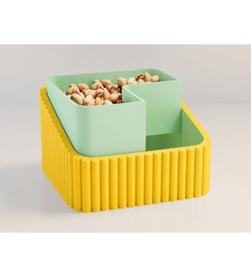 3D Baskı Fıstık Kasesi - Çift Hazneli Kabuk Ayırıcı Sunum Kasesi - Sarı Mint