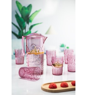 Akrilik Mürdüm Sürahi 2,3 Lt 6'Lı & Su Meşrubat Kahve Yanı Bardağı 400 Ml Seti ( Cam Değildir )