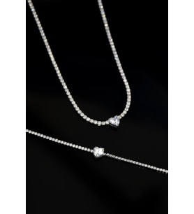 Papatya Silver 925 Ayar Gümüş Zirkon Taşlı Su Yolu,Tek Taş Kalp Kolye Ve Bileklik Set (Rodyum)