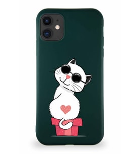 Apple iPhone 11 Soft Premier Kapak Coolcat Tasarımlı Silikon Kılıf - Yeşil (Şeffaf)