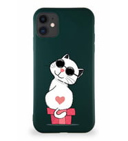 Apple iPhone 11 Soft Premier Kapak Coolcat Tasarımlı Silikon Kılıf - Yeşil (Şeffaf)