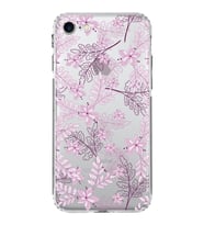 Apple iPhone 7Kamera Korumalı Tıpalı Kapak Floral Pudra Tasarımlı Şeffaf Kılıf