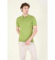 Giyim Dünyası Erkek Yanları Desenli  Polo Yaka  Merserize T-Shirt Yeşil