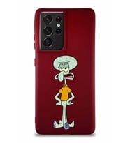 Samsung Galaxy S21 Ultra Soft Premier Kapak Squidward Dokunaç Tasarımlı Silikon Kılıf - Mürdüm (Şeffaf)
