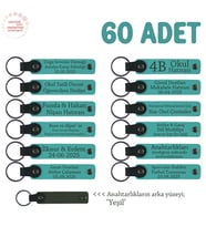 İşletmelere Özel Üretim, Alternatif Promosyonel Yazılı Anahtarlık, 60' lı Set , Koyu Turkuaz & Yeşil
