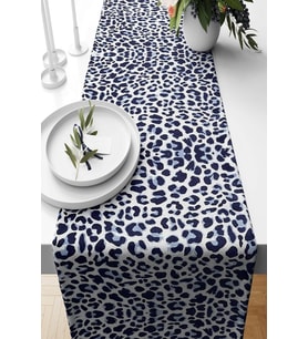 Pelangi Leopar Desen Leke Tutmaz Kumaş Salon Mutfak Masa Değişik Ranır Modelleri Runner, Siyah-Mavi 40 x 140