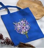 BK Gift Çiçek Tasarımlı Mavi Kumaş Bez Çanta, Baskılı Omuz Çantası, Alışveriş Çantası, Arkadaşa Hediye-9