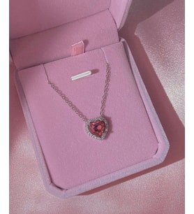 Çelik pembe kalp kolye