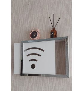 25x35x7 cm Wifi Desenli Beyaz-Füme Duvara Asılabilir Sigorta ve Modem-Wifi Saklama Kutusu! Saklama Kutusu