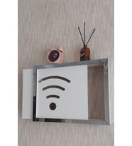 25x35x7 cm Wifi Desenli Beyaz-Füme Duvara Asılabilir Sigorta ve Modem-Wifi Saklama Kutusu! Saklama Kutusu