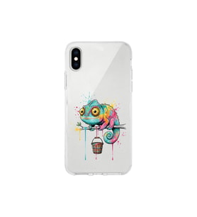iPhone X ile Uyumlu Splash Bukalemun Tasarımlı Şeffaf Silikon Kılıf