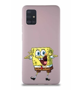Samsung Galaxy M31S Soft Premier Kapak Sünger Bob Tasarımlı Silikon Kılıf - Pudra (Şeffaf)