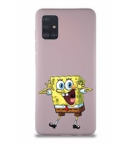 Samsung Galaxy M31S Soft Premier Kapak Sünger Bob Tasarımlı Silikon Kılıf - Pudra (Şeffaf)