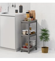 Peggy 3 Katlı Tekerlekli Raf Ünitesi - 36x71x23 cm Dar Alan Düzenleyici - Mutfak ve Banyo İçin Aletsiz Kurulum Servis Arabası (Beyaz - Siyah - Gri) (GRİ)
