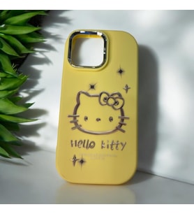 iPhone 15 Pro Max Hello Kitty Kabartmalı Kaliteli Silikon Telefon Kılıfı (Sarı)