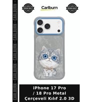 iPhone 17 Pro / 18 Pro Metal Çerçeveli Kılıf 2.0 3D Hava Yastıklı Kamera Korumalı Kedi Desenli