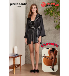 Pierre Cardin Premium Kadın Saten 4'lü Gecelik İp Askılı Pijama Şortlu Kutulu Gelin Çeyiz Seti Hediyeli