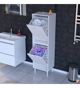 Modilayn İLKİM Modern Çamaşır Ünitesi, 35x138x32,5 cm Gizli 4 Göz Minimalist Akıllı Sepetli Dolap