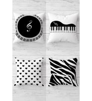 Piyano Zebra Nota Müzik Gizli Fermuarlı Kırlent Kılıfı Koltuk Yastık Kılıfı Takım(4adet) (Siyah)