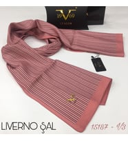 Çizgili Desen Livorno Seri Şal Eşarp Askısı ile Birlikte 75x200 cm Pudra-75x200