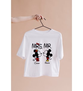 Mickey & Minnie Mouse Sevgili Çift Tasarımlı Tişört Kişiye Özel ( Unisex - Büyük - Çocuk )