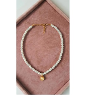 KADIN BEYAZ İNCİLİ DENİZ KABUĞU CHOKER TASMA KOLYE