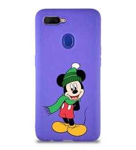 Oppo A12 Soft Premier Kapak Mickey Mouse-G Tasarımlı Silikon Kılıf - Mor (Şeffaf)