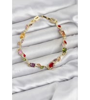 Pirinç Gold Renk Mix Renk Zirkon Taşlı Çiçek Model Kadın Bileklik TJ-BB8577