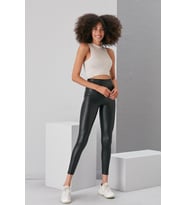 Lucia Fashion Lucia Fashoin Kadın Taba Deri Şardonlu Full Likralı Toparlayıcı Yüksek Bel Kışlık Deri Pantolon Tayt (Siyah)