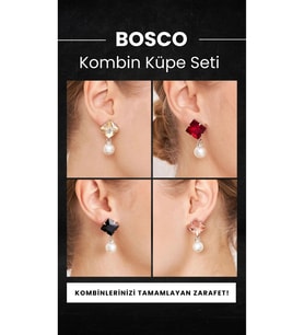 Kadın Bosco Model 4 Renk 4'lü Gümüş Kaplama Abiye Elbise Kombin Günlük Zirkon Taşlı İncili Küpe Seti