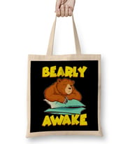 Bearly Awake Sleeping Bear Funny Barely Awake Pun Bez Çanta Uzun Saplı
