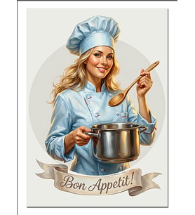 Bon Appetit Aşçı Kadın Tencere Dekoratif Kanvas - Mdf Ahşap Tablo