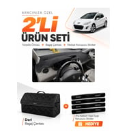 e-biz PEUGEOT 308 (2008-2014) Uyumlu Torpido Örtüsü + Deri Bagaj Çantası Seti - Siyah - PE013