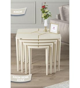 1.sınıf Mdf Ve Lake Boya Krem 4lü Zigon Sehpa Takımı
