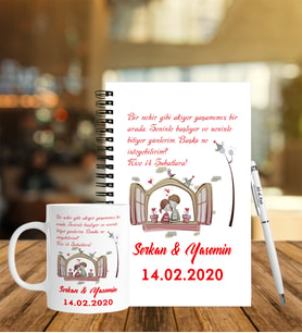 Sevgililer Gününe Özel Ahşap Defter Kalem & Kupa Hediye Seti 9