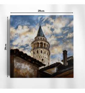 İstanbul Galata Kulesi 20x20 cm Illustrasyon Kanvas Tablo – Vintage Şehir Tasarımı (Çok Renkli)